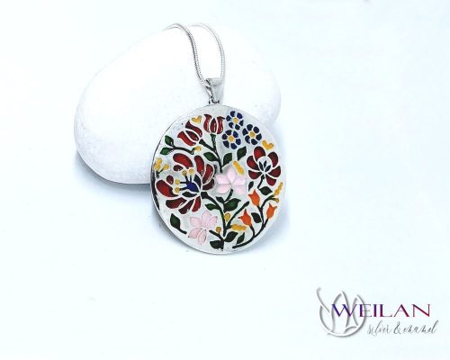 Virágoskertem ezüst tűzzománc medál