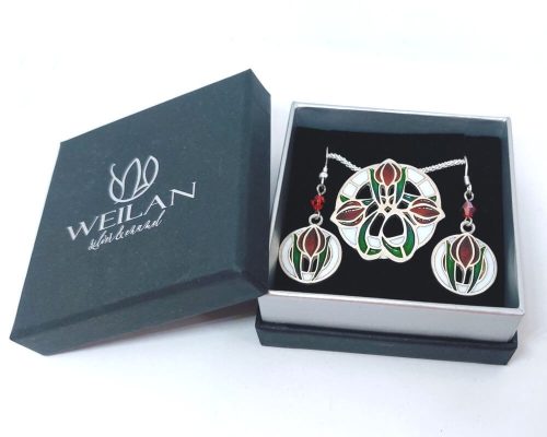 Hej' tulipán - Körtánc ezüst tűzzománc szett WEILAN díszdobozban