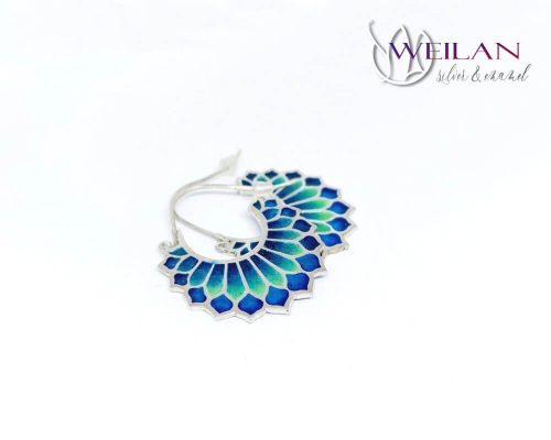 Büszkepáva - ezüst ajourzománc fülbevaló (türkizzöld-türkizkék)