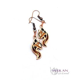 Karminca Tűzmacska - bronz tűzzománc fülbevaló